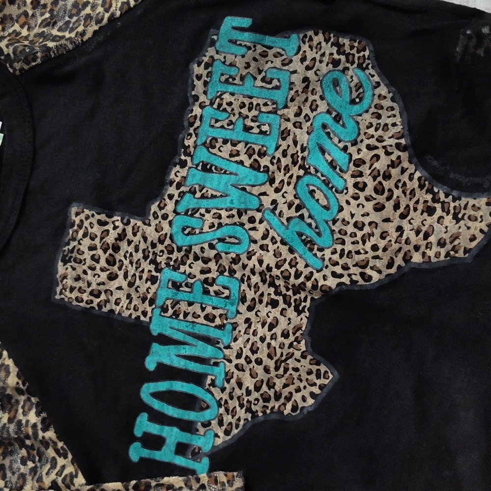 Black and Leopard Print Kids Shirt Texas Home Sweet Home Raglan - Picture 2 of 4